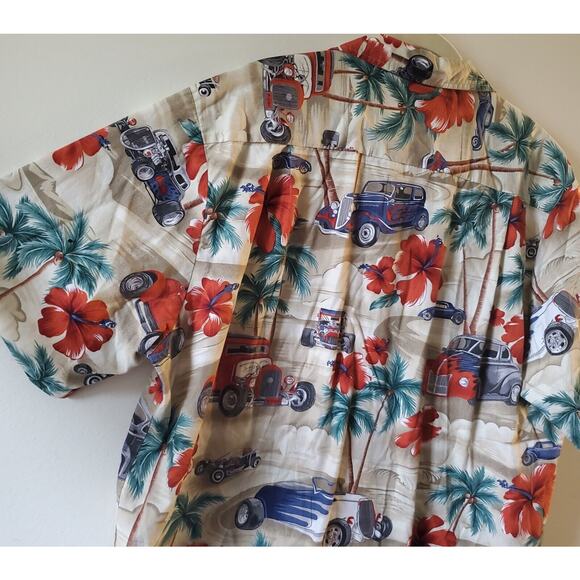 RJC Hawaiian Shirt Short Sleeve Size L Made in USA Hot Rod Cars Beach Cruise - Picture 4 of 13